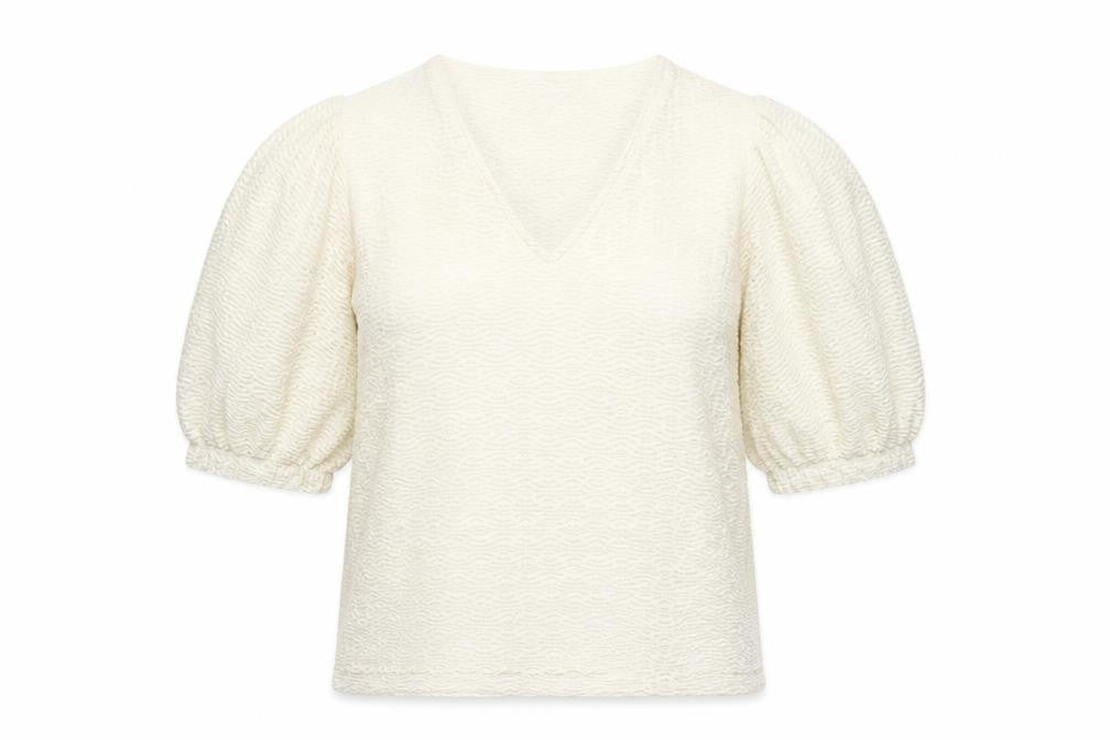 Gallery Women Ivory Lace V-Neck Puff Sleeve Blouse Size M