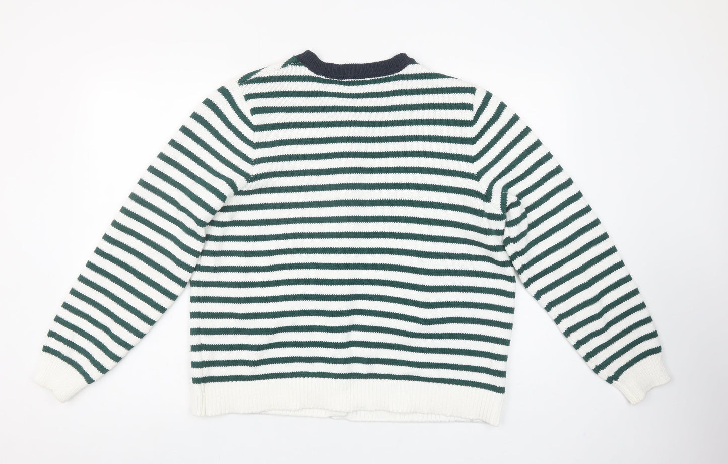 Gallery Womens Green White Striped Cardigan L Knit Button Jumper