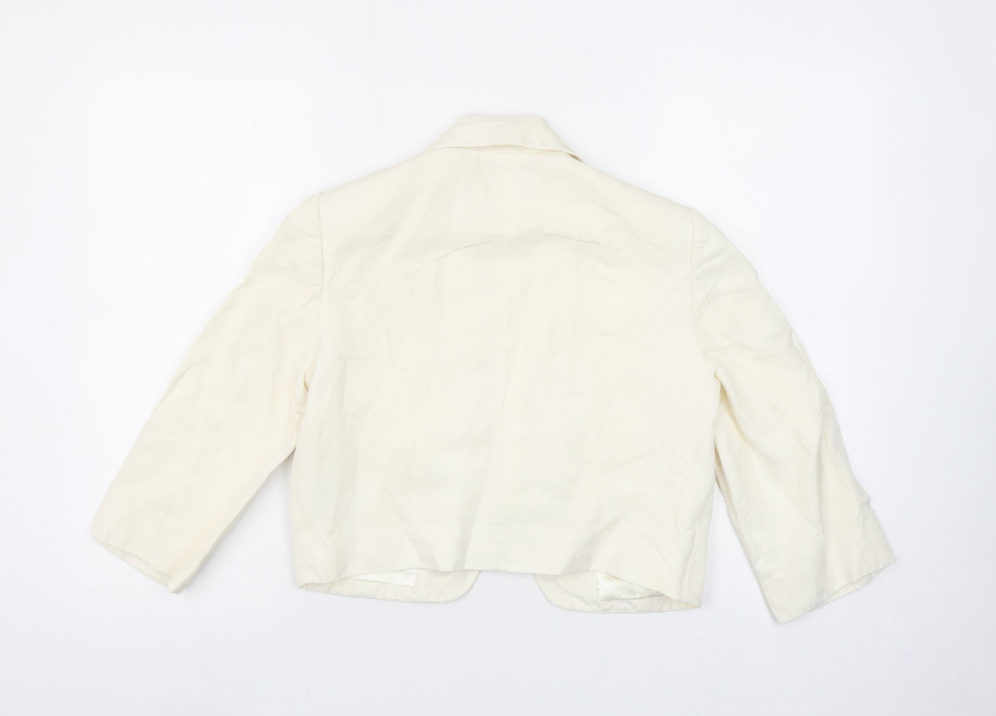 Jaeger Women Ivory Cropped Linen Silk Blazer UK 12