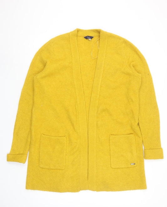 Joules Women Yellow Ribbed-Knit Long Sleeve Open Cardigan Size S