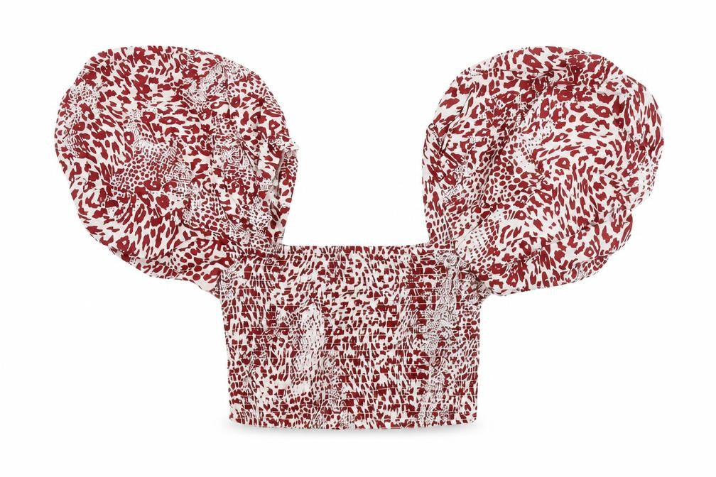 River Island Women's Red Animal Print Cropped Puff Sleeve Blouse Size 8