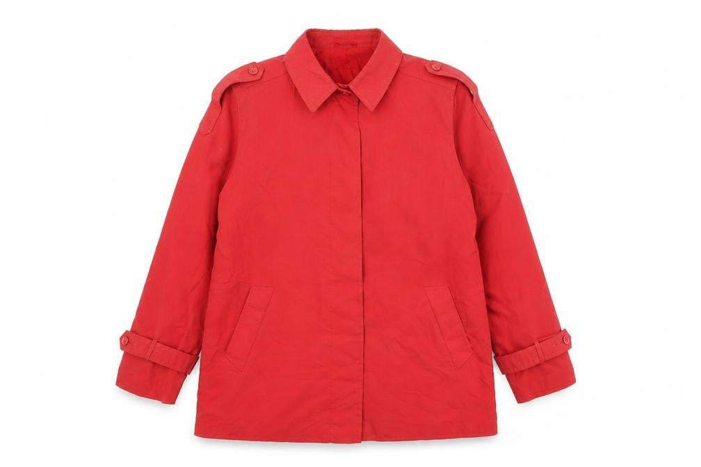 Etam Women Red Mid-Length Trench Coat Size 16 Lined Button Style