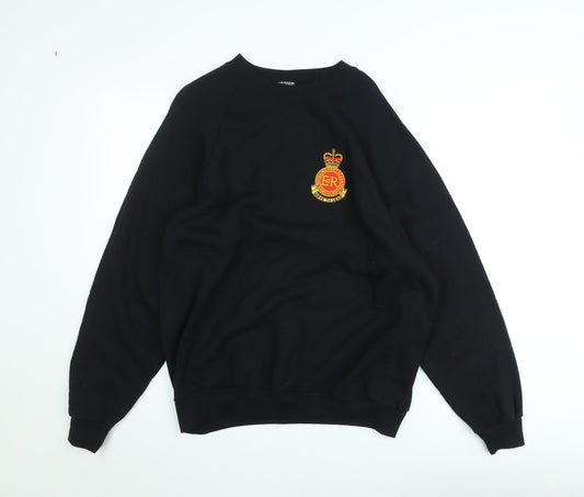 Fruit of the Loom Mens Black Embroidered Sweatshirt L Cotton Blend
