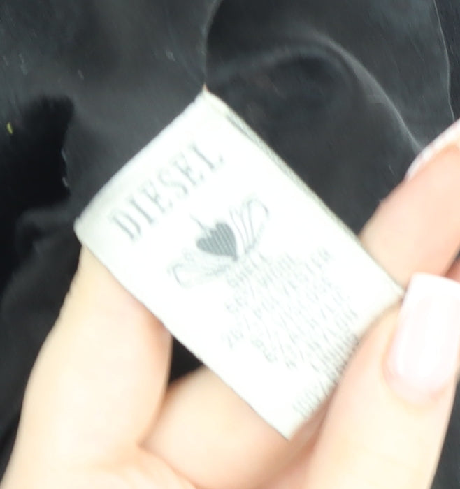 Diesel Women's Black Wool Blend Hooded Short Coat L