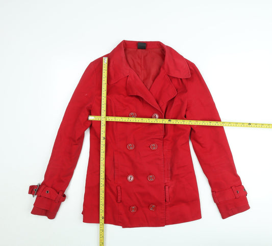 BAY Women's Red Cotton Blend Pea Coat Size 10 Buttoned Lined