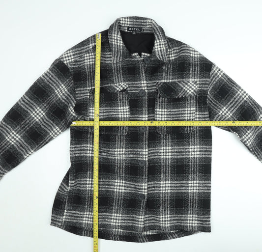 Motel Women’s Black Check Shacket Jacket Size M Checked Button Up Coat