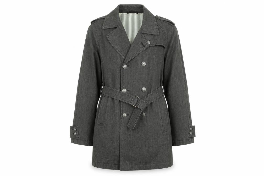 Armand Basi Women's Grey Cotton Trench Coat Size 12 Belted Classic Style