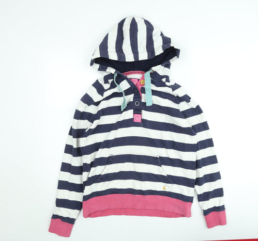 Joules Women’s Navy Striped Henley Hoodie Size 12 Cotton Blend