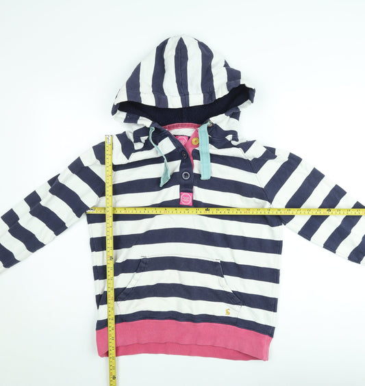 Joules Women’s Navy Striped Henley Hoodie Size 12 Cotton Blend