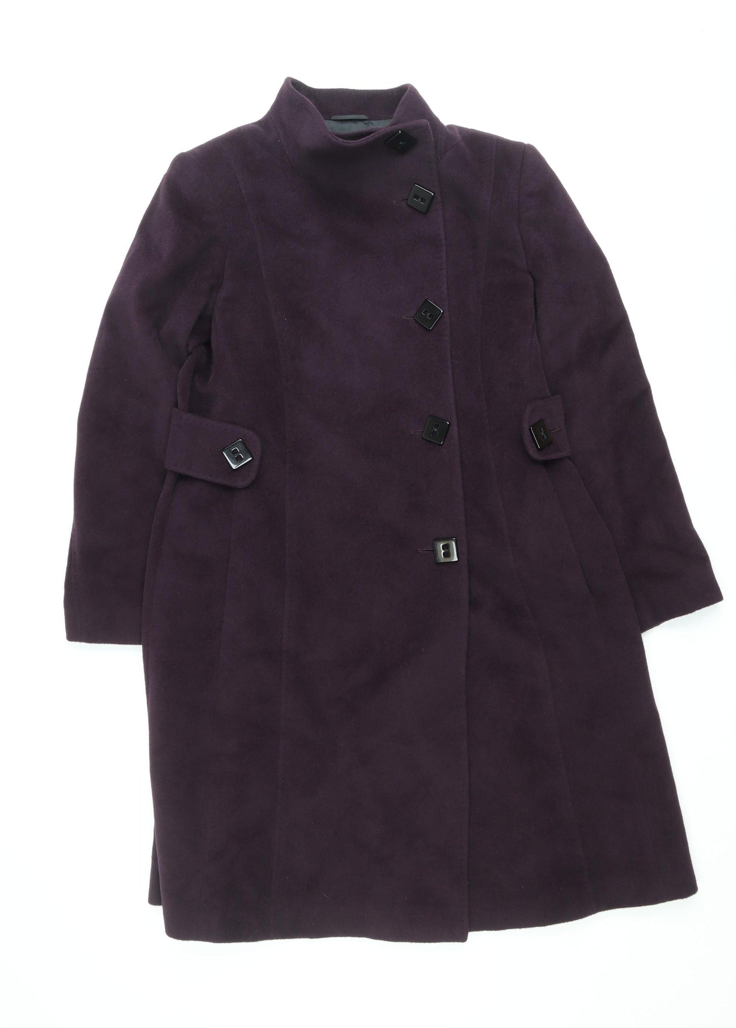 Jaeger Women's Purple Wool Cashmere Belted Overcoat Size 16