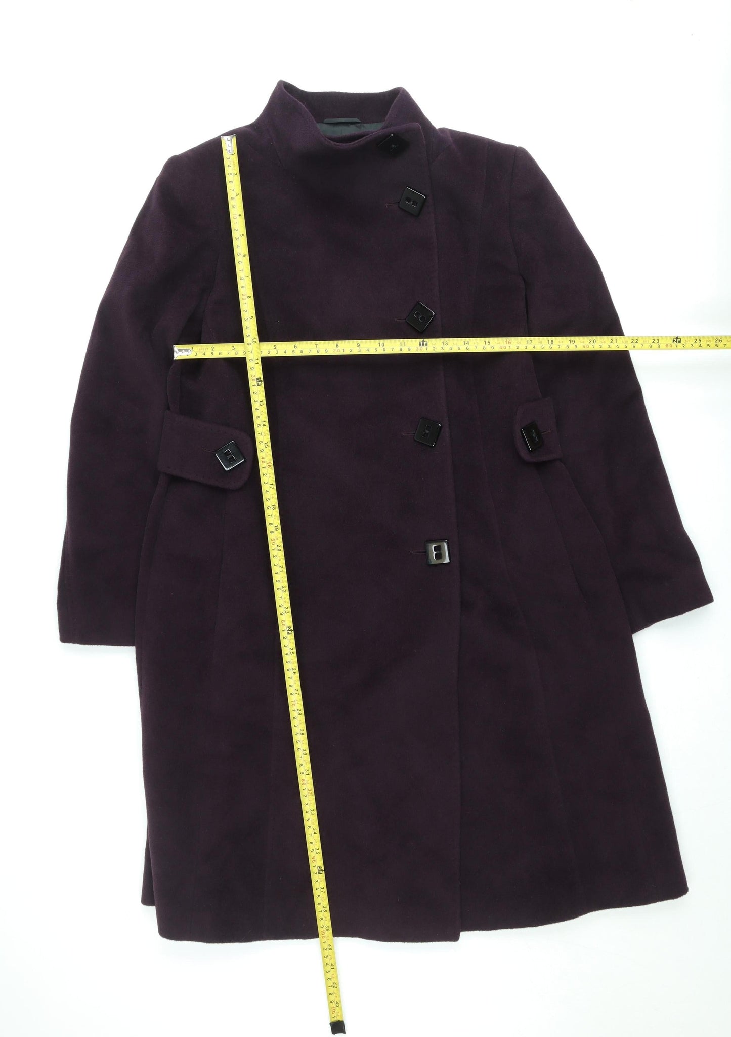 Jaeger Women's Purple Wool Cashmere Belted Overcoat Size 16