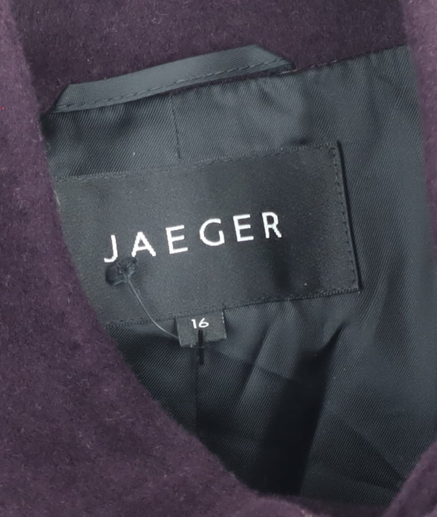 Jaeger Women's Purple Wool Cashmere Belted Overcoat Size 16