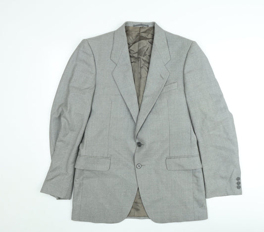 Jaeger Men's Grey Wool Single-Breasted Blazer 48R Classic Fit Jacket