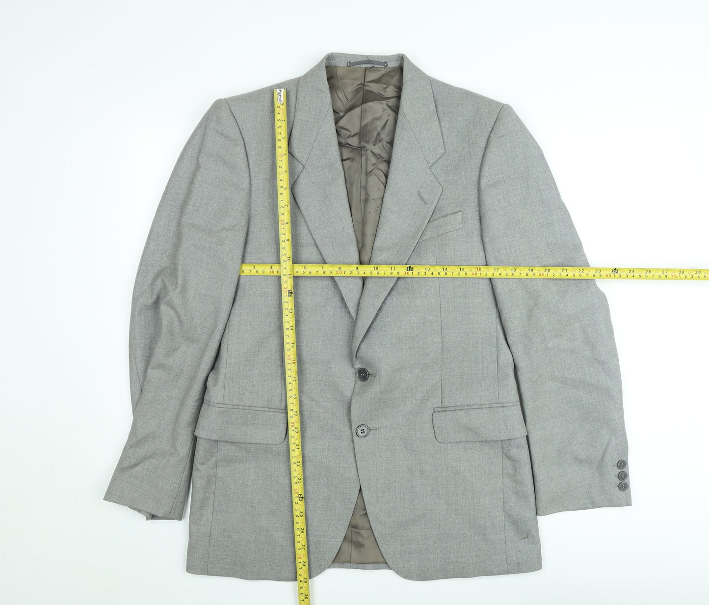 Jaeger Men's Grey Wool Single-Breasted Blazer 48R Classic Fit Jacket
