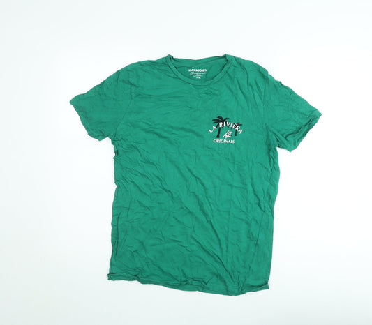 Jack & Jones Mens Green M La Riviera Originals Cotton T-Shirt