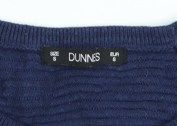 Dunnes Women's Blue Striped Crew Neck Cotton Knit Jumper Size S