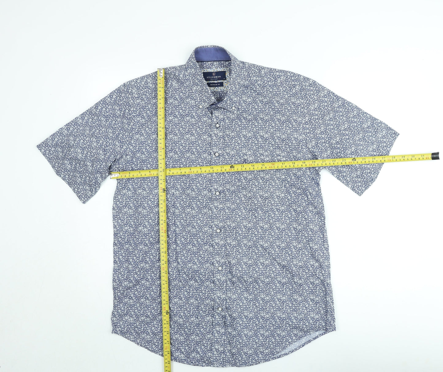 Kellerman Men's Blue Floral Regular Fit Short Sleeve Button-Up Shirt Size M