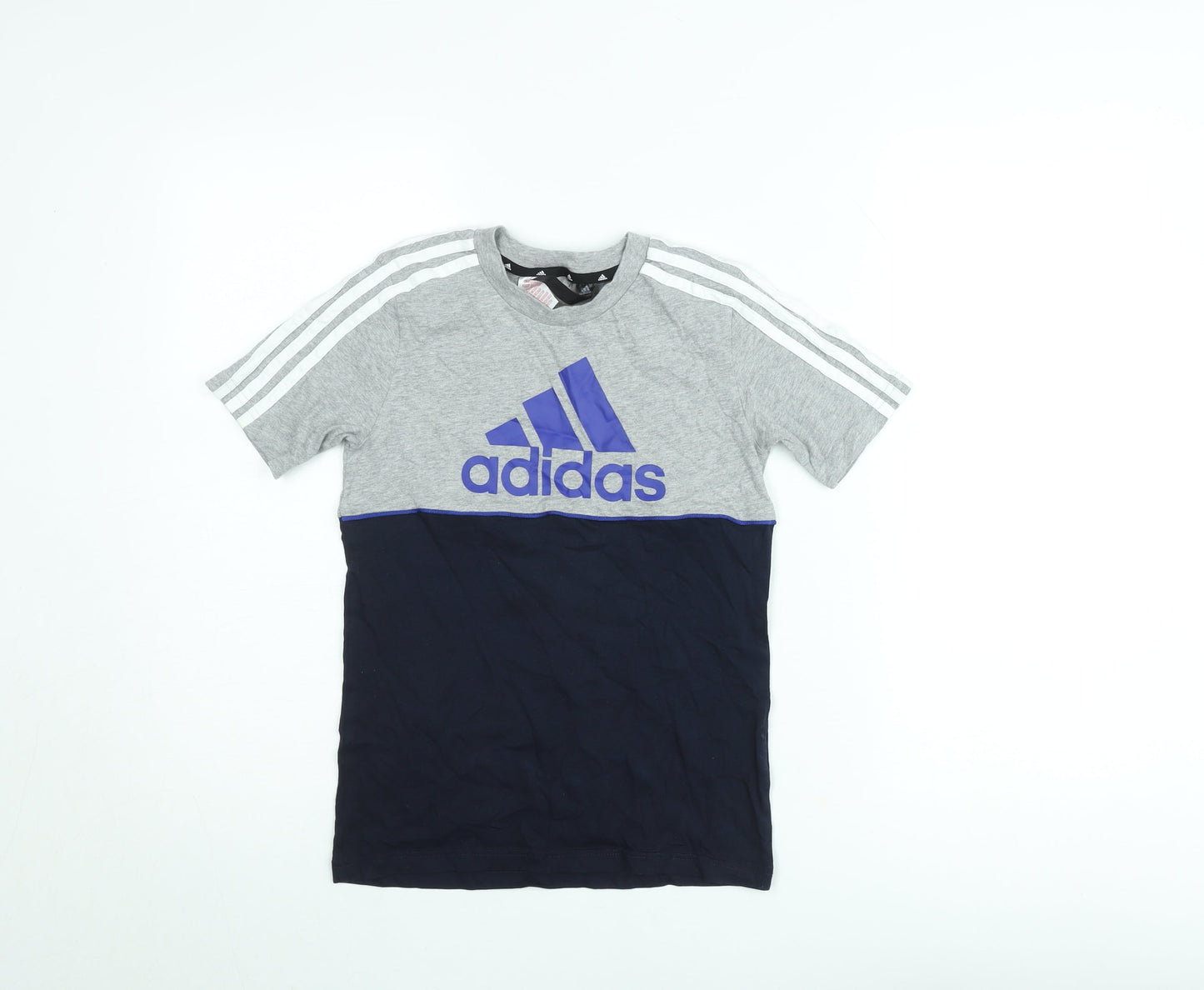 Adidas Boys Grey and Navy Logo Short Sleeve T-Shirt 9-10 Years