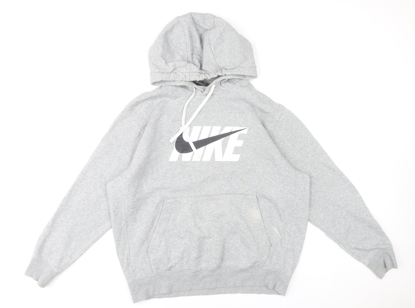 Nike Mens Grey Pullover Hoodie L Sports Graphic Fleece Sweatshirt