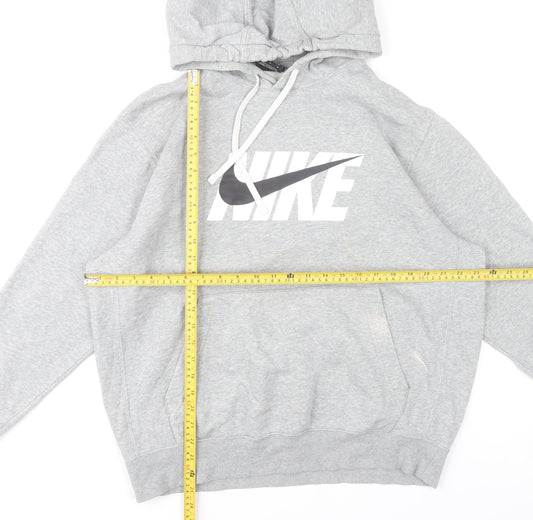 Nike Mens Grey Pullover Hoodie L Sports Graphic Fleece Sweatshirt