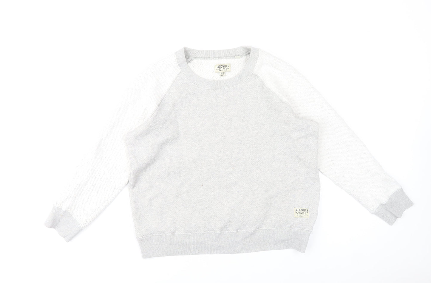 Jack Wills Women’s Grey Sweatshirt UK 12 Cotton Blend Crew Neck