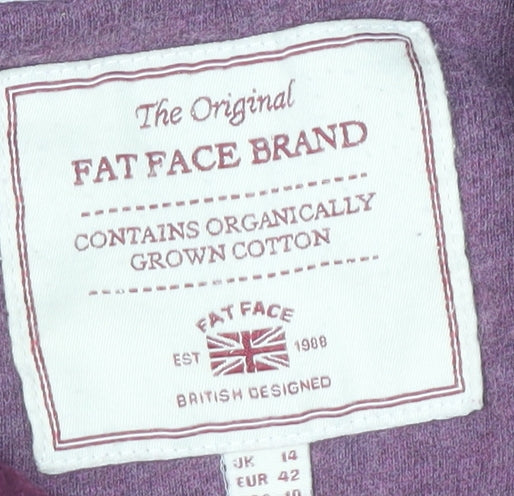 Fat Face Women's Purple Full Zip Hoodie Size 14 Cotton Casual