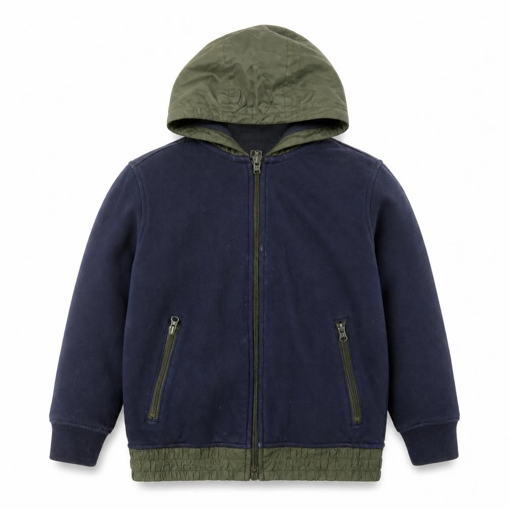 Front view of Gap Kids boys’ blue hooded full zip fleece jacket 8-9 years