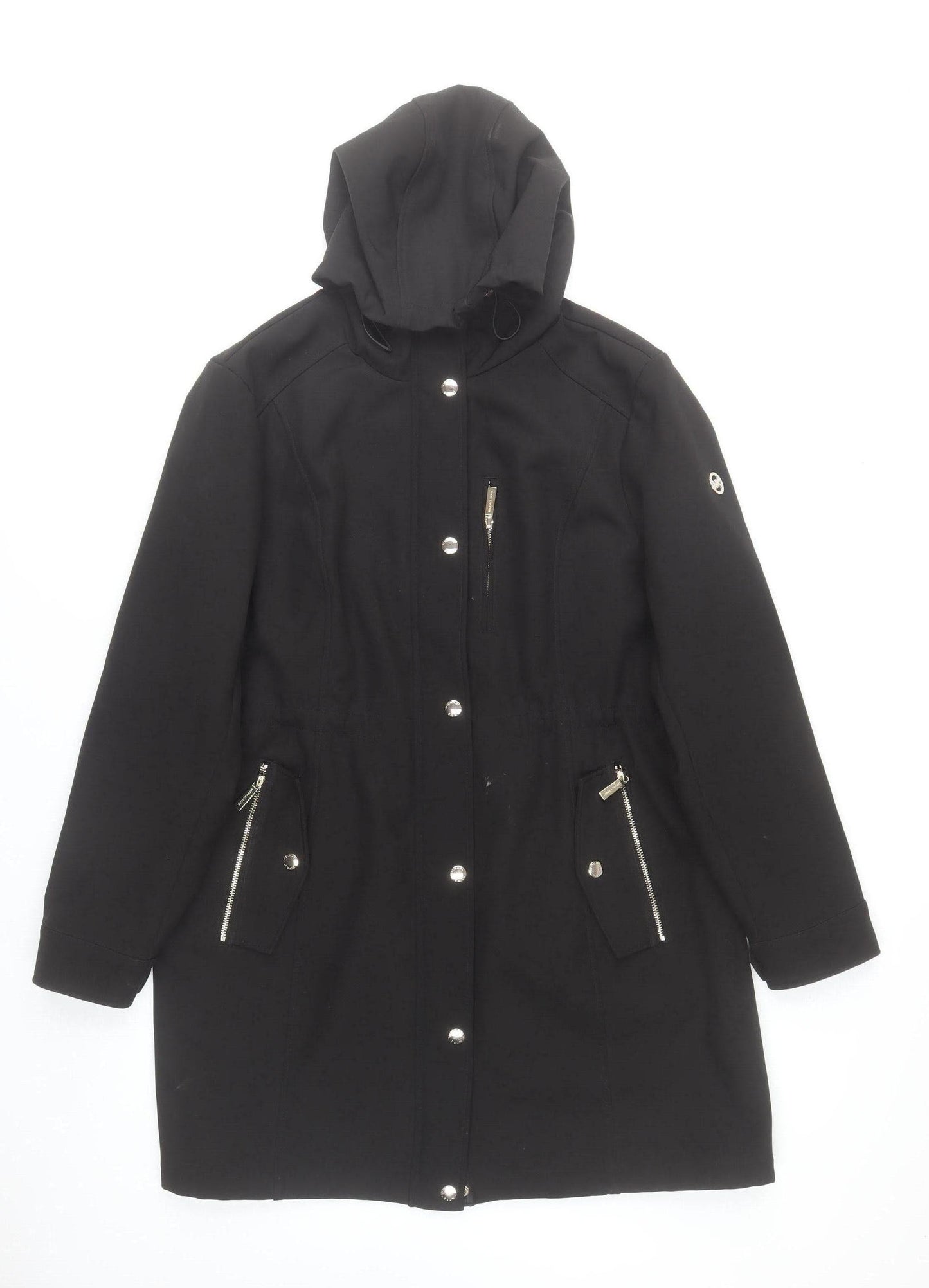 Michael Kors Womens Black Hooded Parka Coat XL Long Softshell