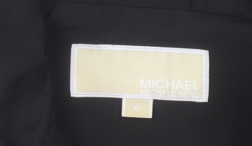 Michael Kors Womens Black Hooded Parka Coat XL Long Softshell