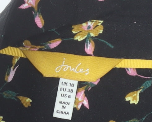 Joules Women Black Floral 3/4 Sleeve Viscose Shirt Dress Size 10