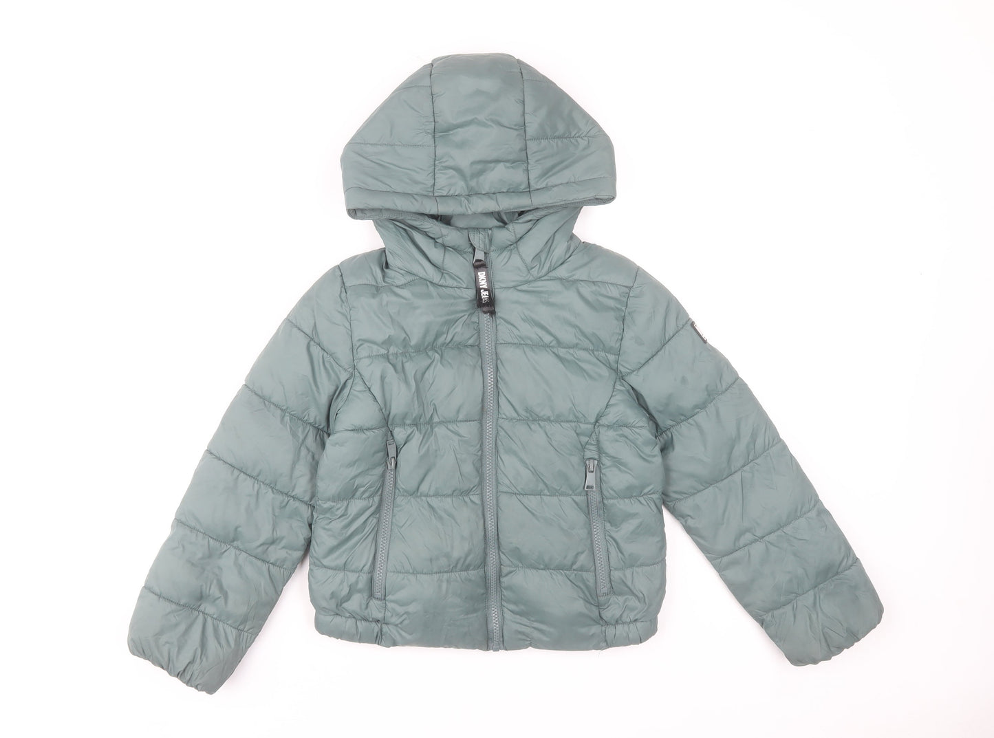 DKNY Boys Green Hooded Puffer Jacket 6 Years Nylon Winter Coat