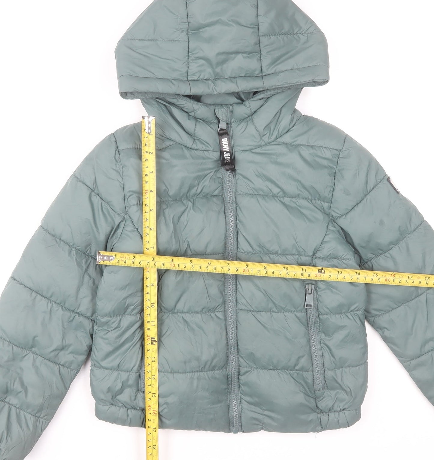 DKNY Boys Green Hooded Puffer Jacket 6 Years Nylon Winter Coat