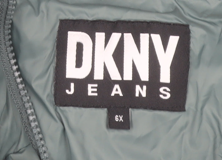 DKNY Boys Green Hooded Puffer Jacket 6 Years Nylon Winter Coat