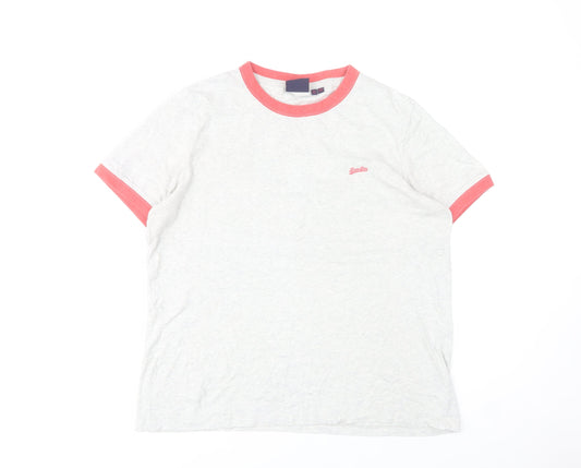 Superdry Womens Grey & Coral Ringer T-Shirt UK 12 Cotton Casual Top