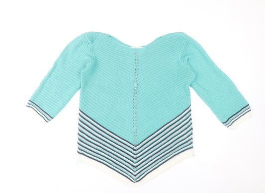 Gerard Womens Blue Striped V-Neck Knit Pullover Jumper Size L