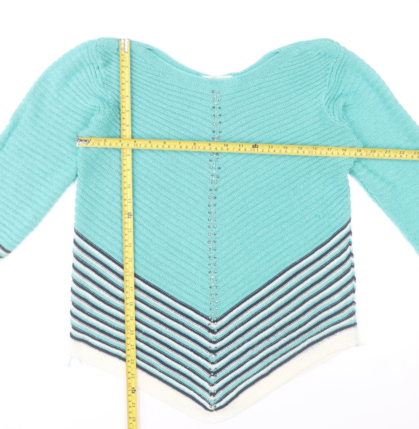 Gerard Womens Blue Striped V-Neck Knit Pullover Jumper Size L