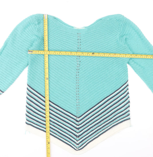 Gerard Womens Blue Striped V-Neck Knit Pullover Jumper Size L