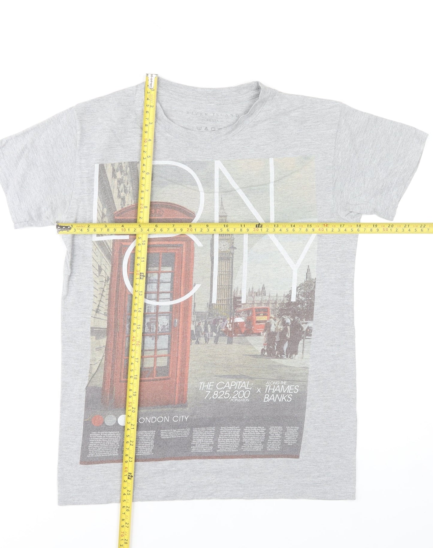 River Island Men's Grey London City Graphic Cotton T-Shirt Size S