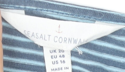 Seasalt Cornwall Women Blue Striped Cotton Jersey Short Sleeve Top UK 20