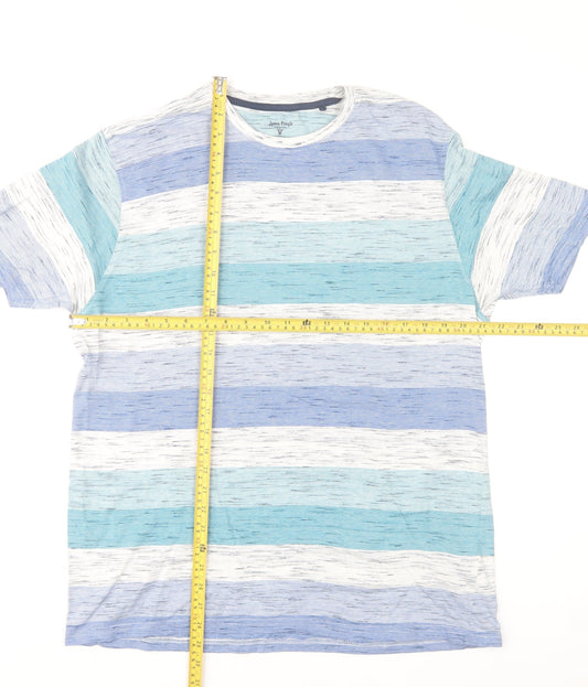 James Pringle Men's Blue Striped Cotton Crew Neck T-Shirt Size L