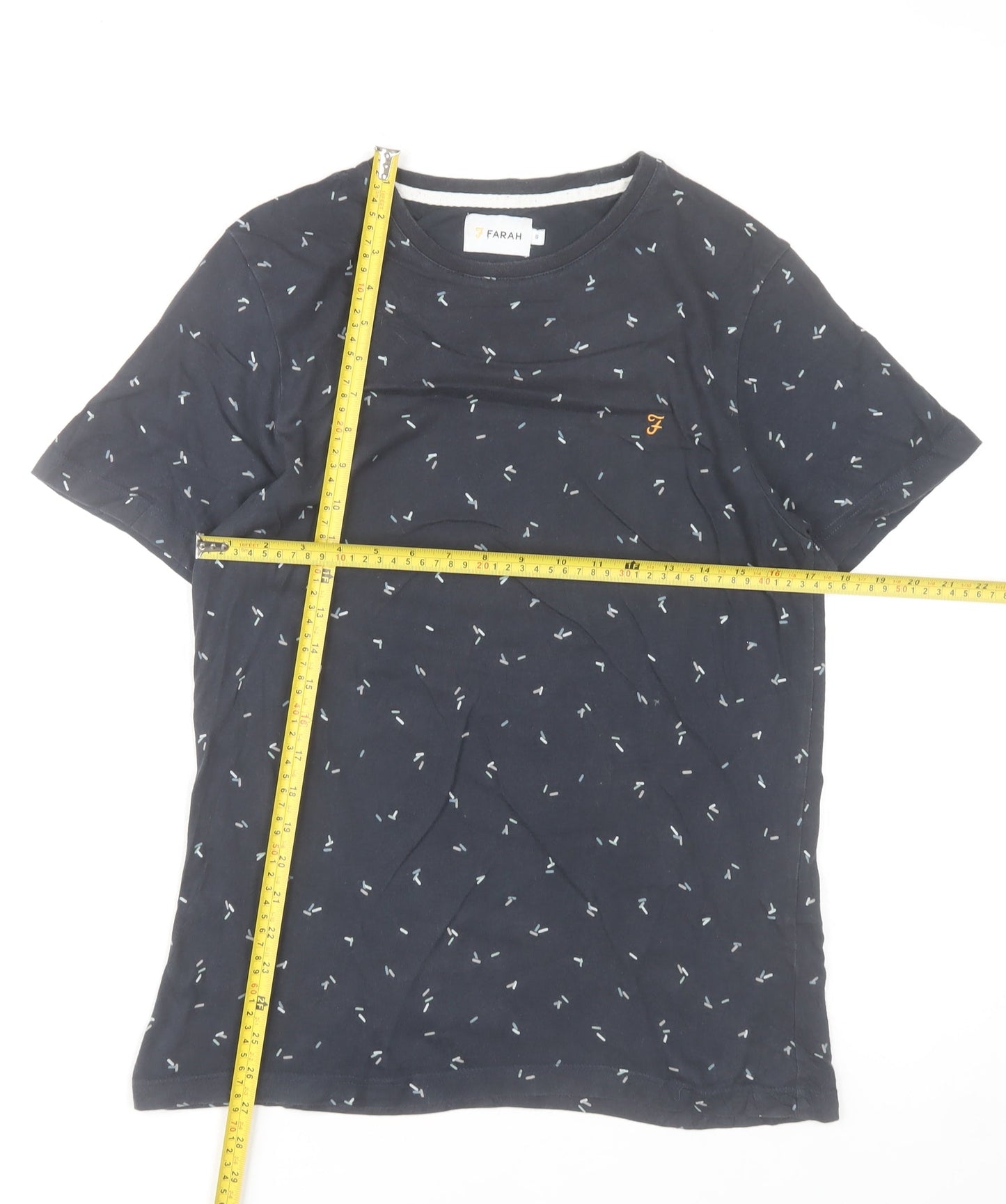 Farah Men's Navy Blue Small Graphic Print Crew Neck Cotton T-Shirt