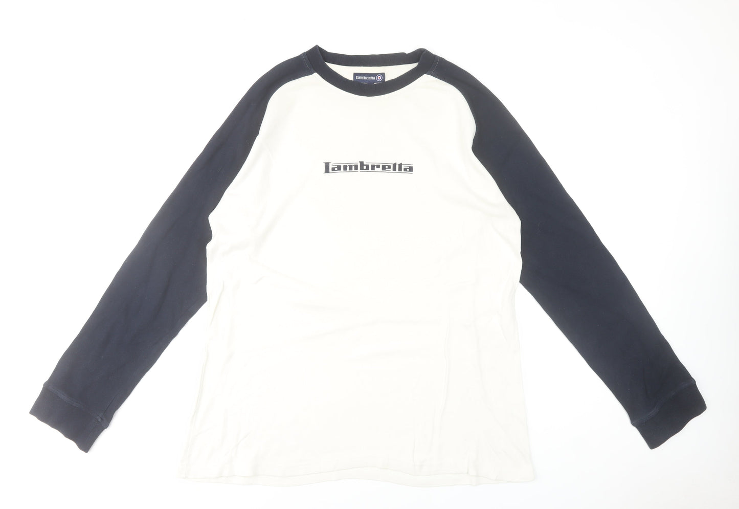 Lambretta Men's XL Retro Long Sleeve Black White Cotton T-Shirt