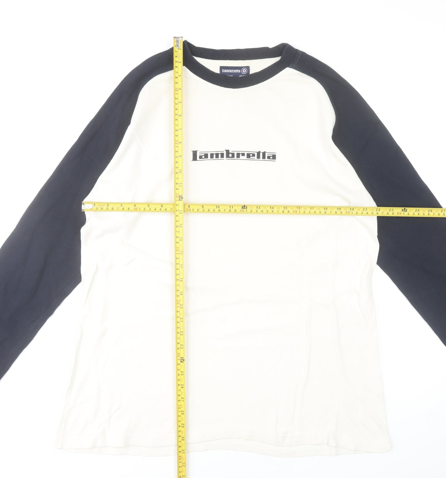 Lambretta Men's XL Retro Long Sleeve Black White Cotton T-Shirt