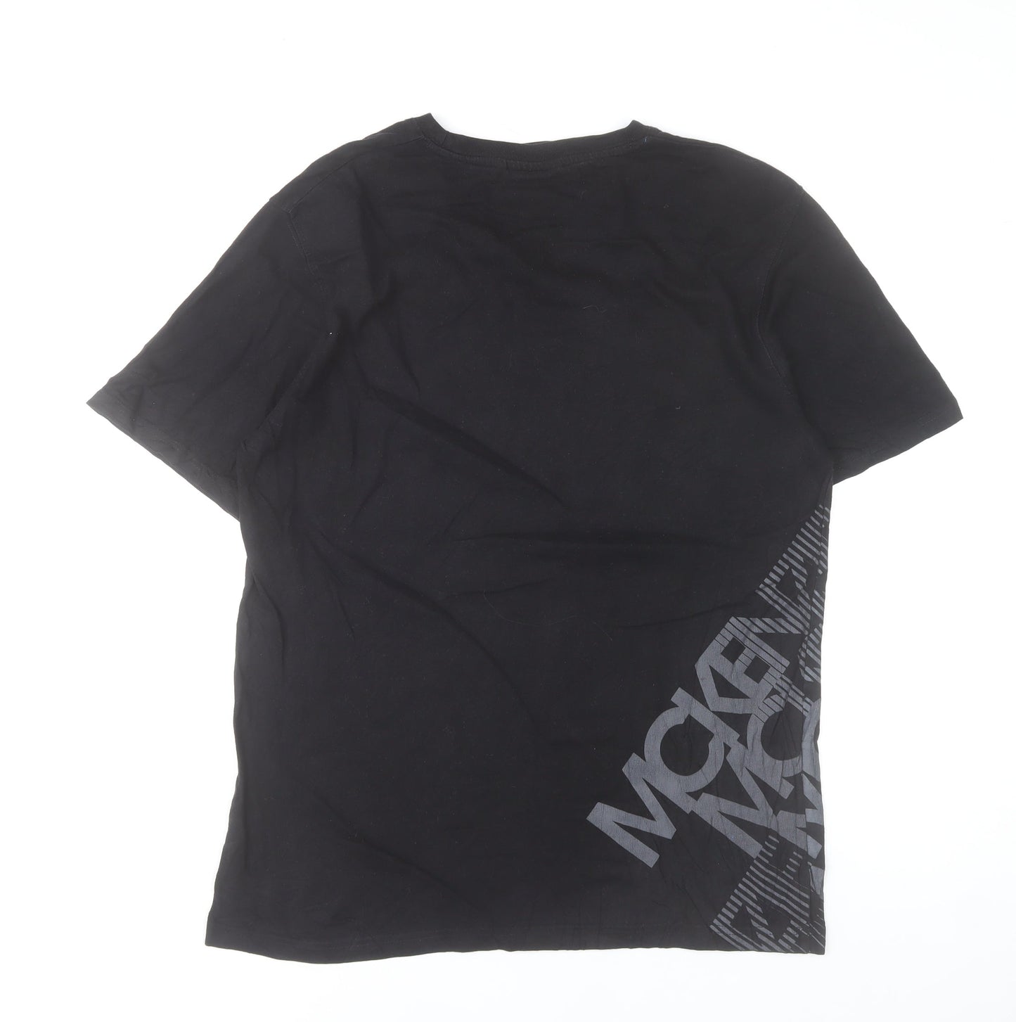 McKenzie Men Black L Cotton Crew Neck Graphic Print T-Shirt