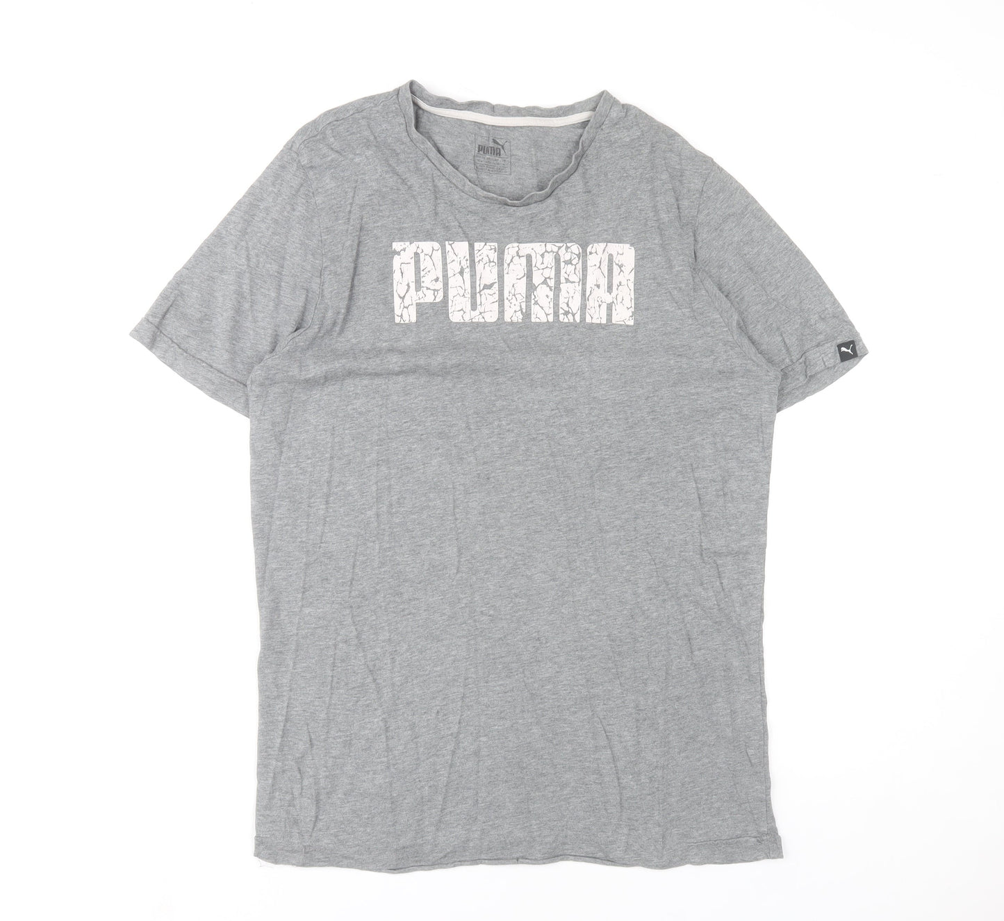 Puma Men Grey Regular Fit Cotton Short Sleeve Crew Neck Graphic T-Shirt Size L