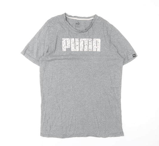 Puma Men Grey Regular Fit Cotton Short Sleeve Crew Neck Graphic T-Shirt Size L