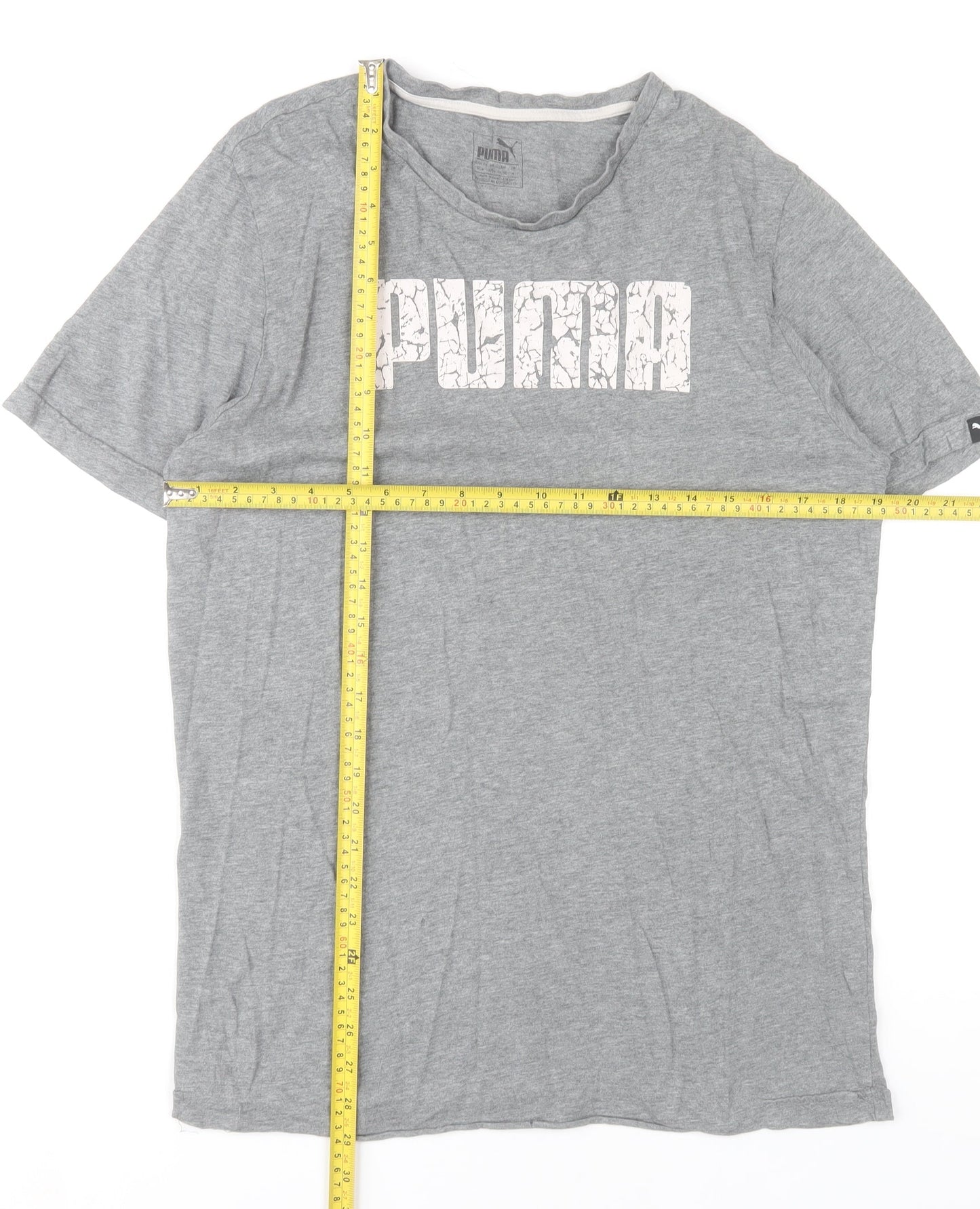 Puma Men Grey Regular Fit Cotton Short Sleeve Crew Neck Graphic T-Shirt Size L