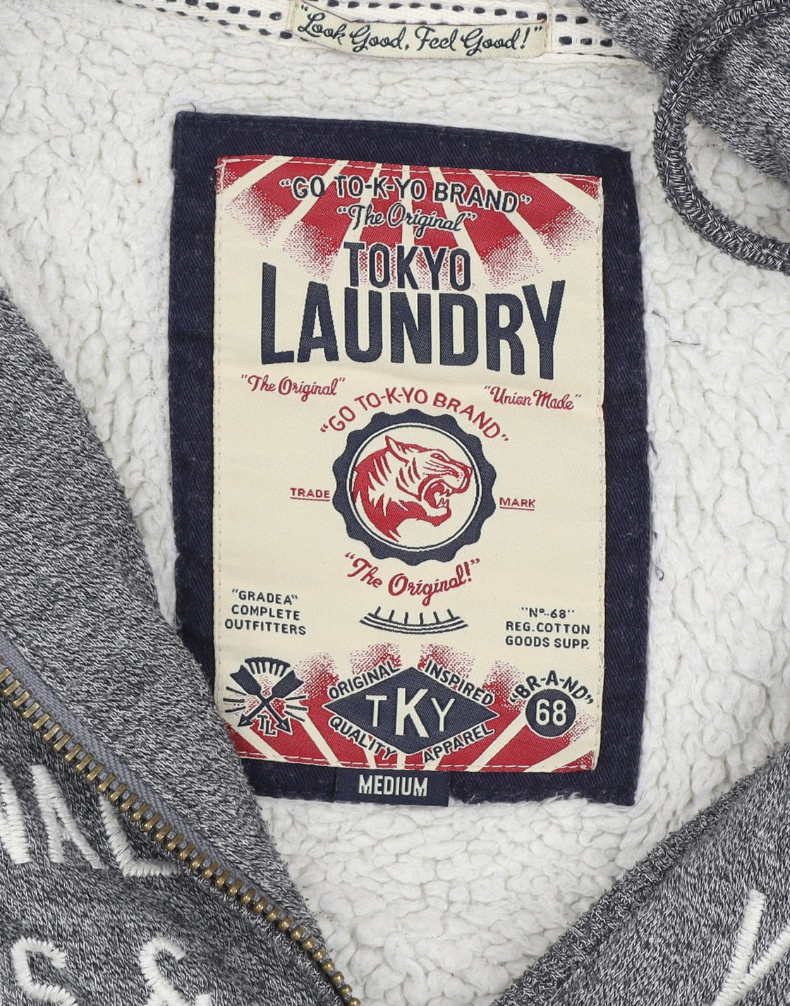 Tokyo Laundry Men's Grey Hooded Full Zip Fleece Lined Jacket Size M