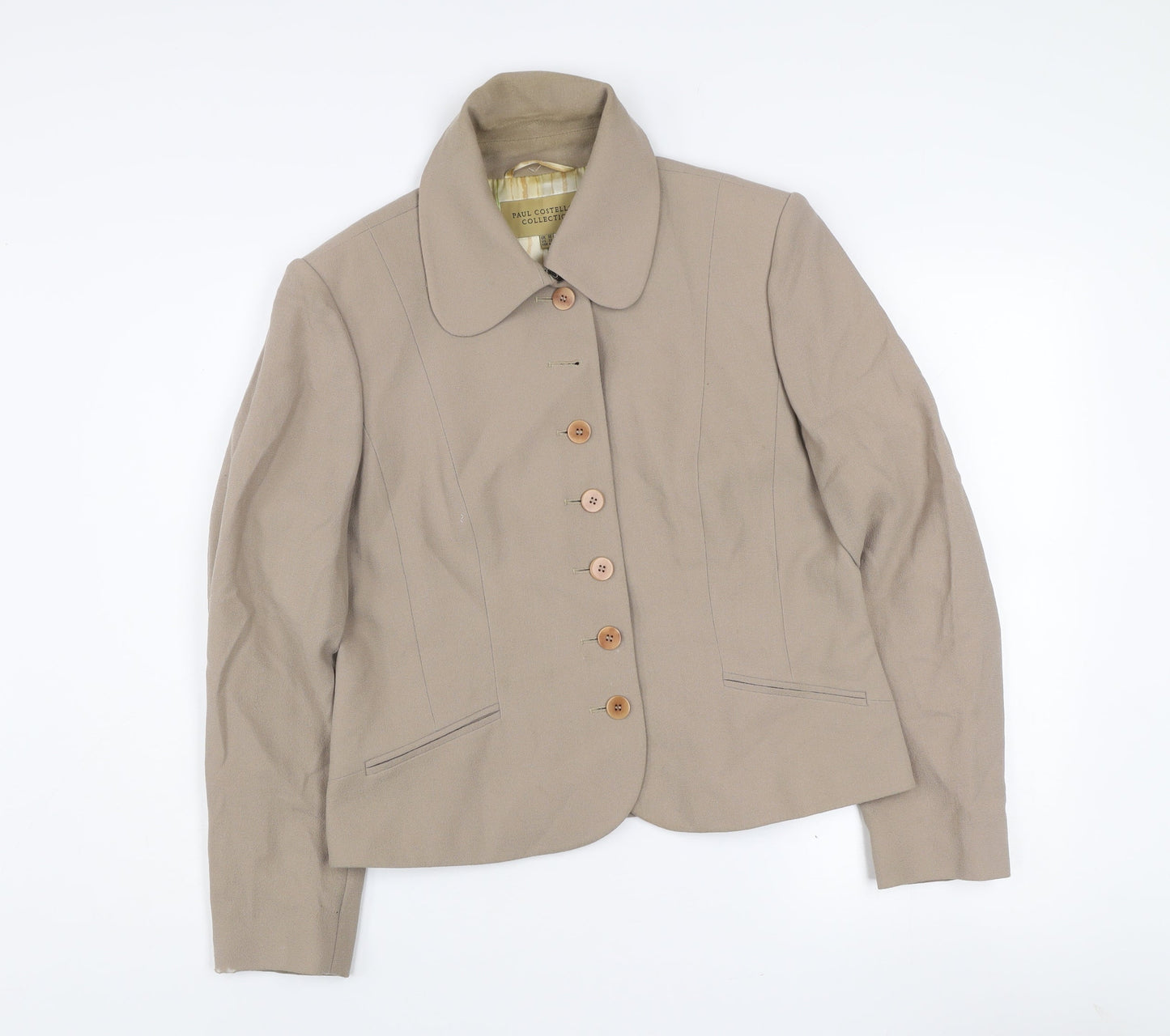 Paul Costelloe Women Beige Virgin Wool Single-Breasted Blazer UK 16