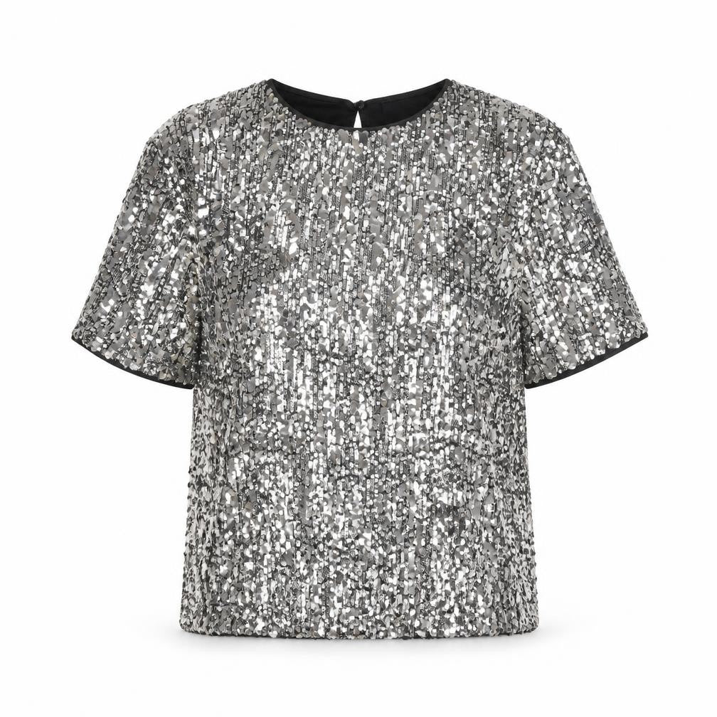 Marks and Spencer Women's Silver Sequin Short Sleeve Blouse Size 6